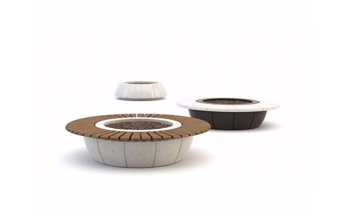 Jardinera Ring de diseño moderno con banco.